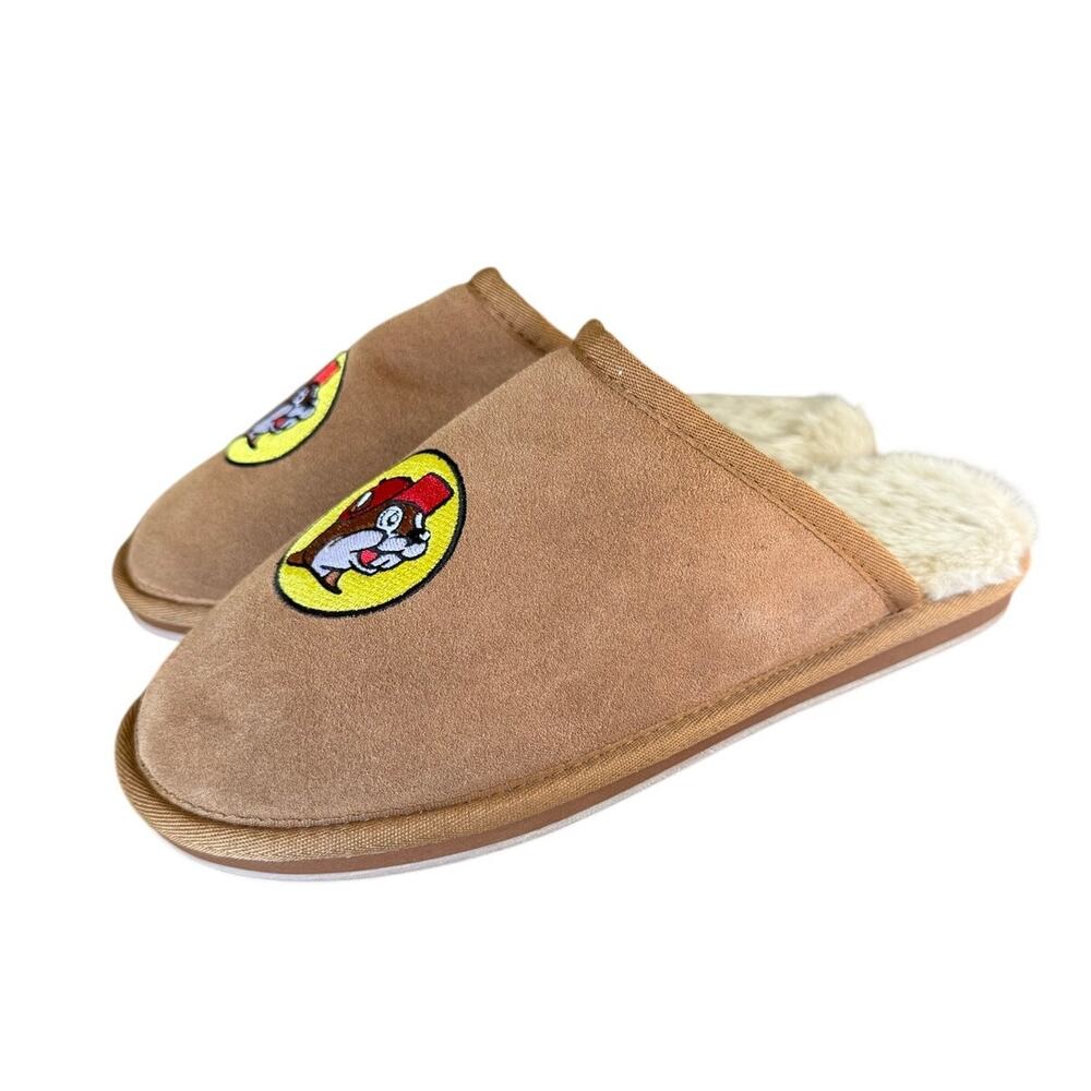 Buc-ee's Leather Sherpa Beaver Logo Slippers Size 9 New